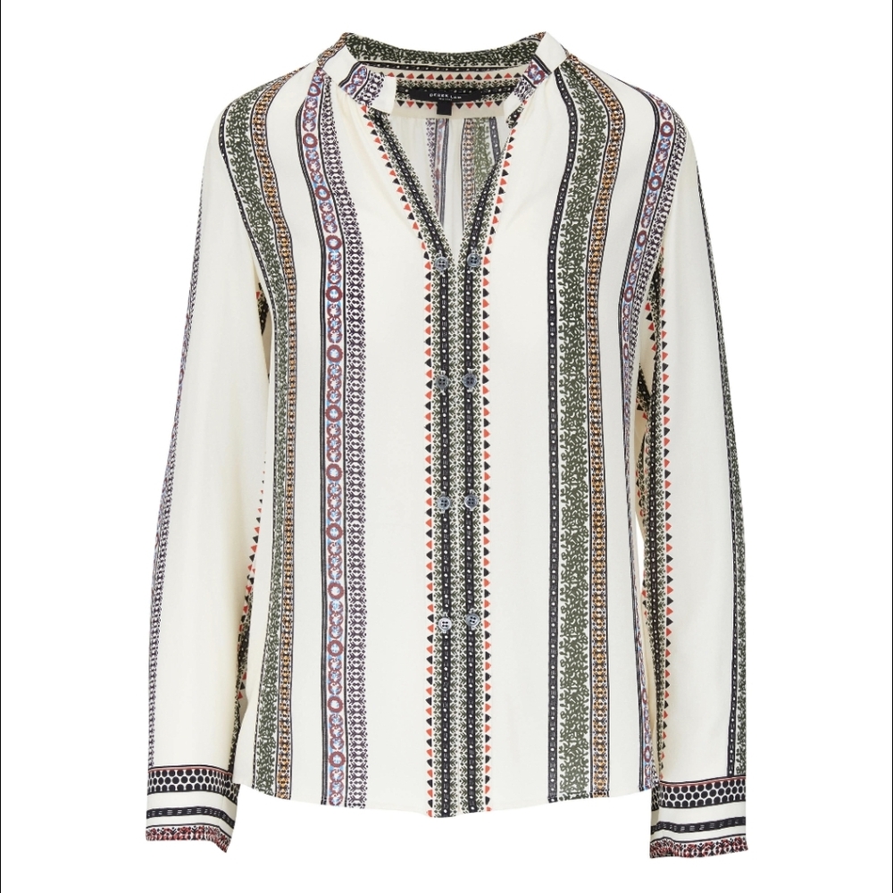 Derek Lim Ivory Printed Striped Long Sleeve Blouse